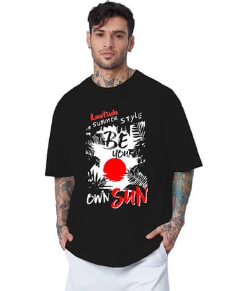 Leotude Men Cotton Blend Oversized Fit Printed T-Shirt ( Black )