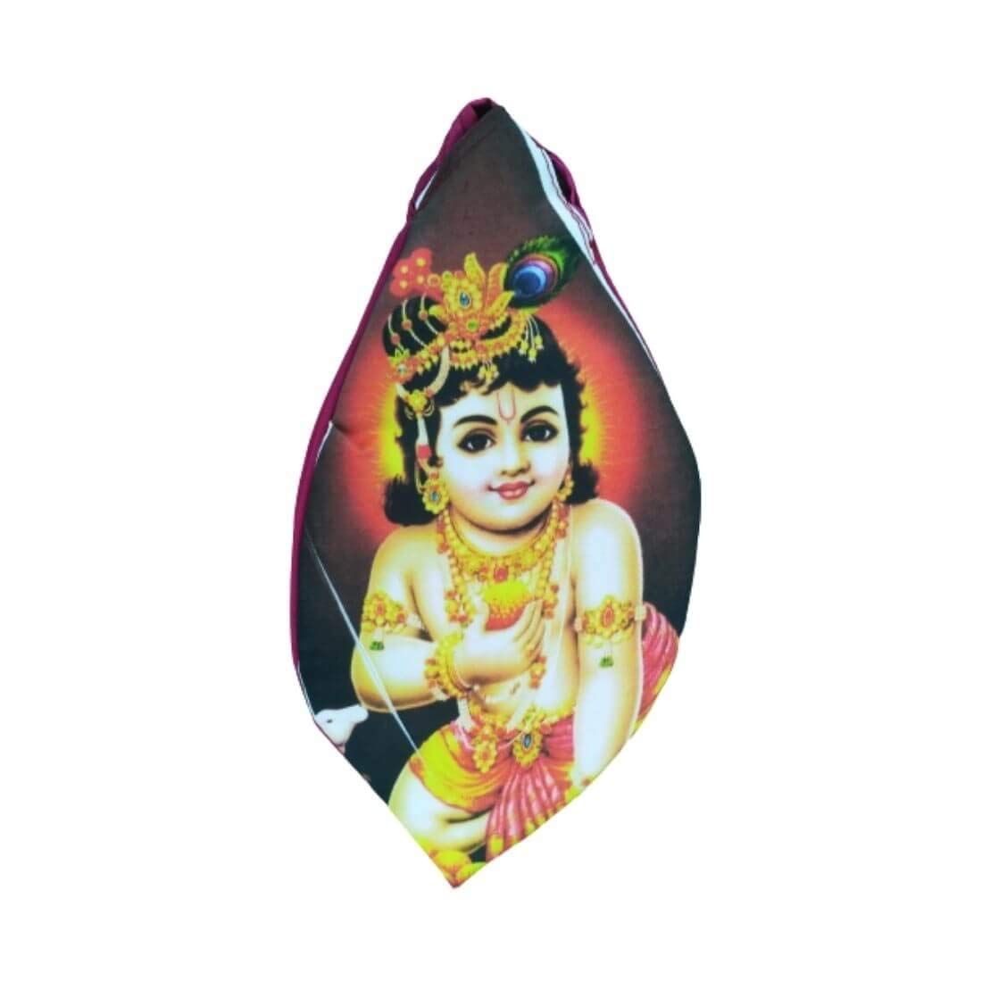 MAYAPURI Beautiful Krishna Printed Cotton Bead Bag/Japa Mala Bag/Jholi/Chanting Bag with Zip Pocket, Multi-Color(Pack of 1)