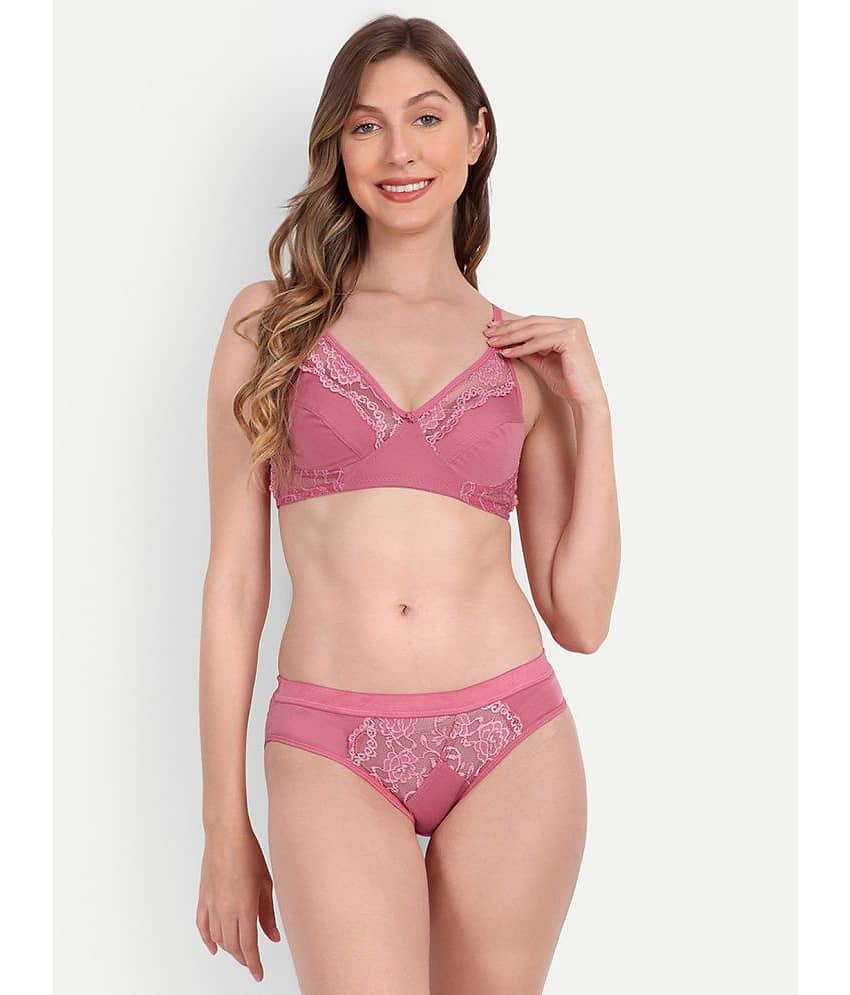 Aprozone Poly Cotton Women's Bra & Panty Set ( Pink ) Lingerie Set