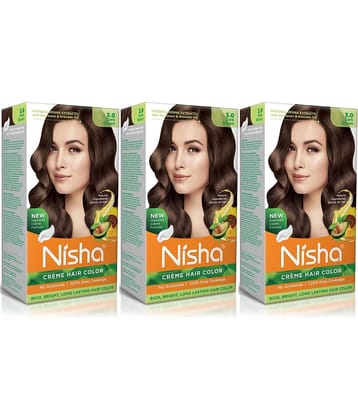 Nisha Creme Hair Color 3.0 Dark Brown 120g Pack of 3, Permanent Hair Colour for Women Men, No Ammonia 100% Grey Coverage