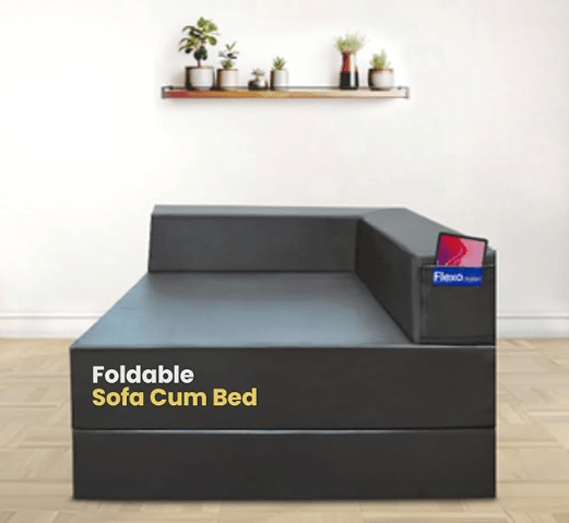 Starlon Corner Vegan Leather Foldable Sofa Cum Bed | Single Seater for Corner Placement | Portable & Space-Saving Design | Grey Colour