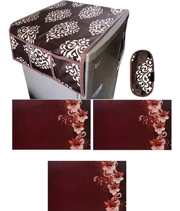 Fabolic Polyester Floral Fridge Mat & Cover ( 93 53 ) Pack of 5 - Brown
