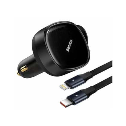 Baseus Car Charger Enjoyment Retractable Dual Output Type-C & Lightning 30W Black CGTX000001