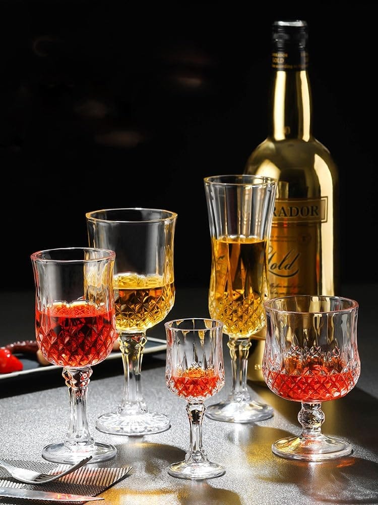 Premium Stylish Crystal Long Wine Glass Vintage Diamond Cut Design Glass for Juice,Beer, Whiskey, Cocktails,Mixed Drinks (Crysta Wine Glass)(155 Ml)