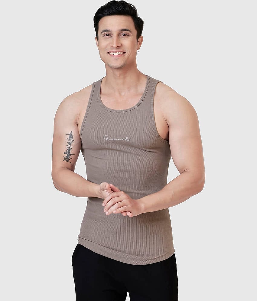Fuaark Olive Cotton Slim Fit Men's Tanks ( Pack of 1 )