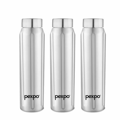PEXPO Stainless Steel Fridge Water Bottle, 700ml, Silver | Eco-Friendly Water Bottle Suitable For Adults & Kids (Pack of 3)