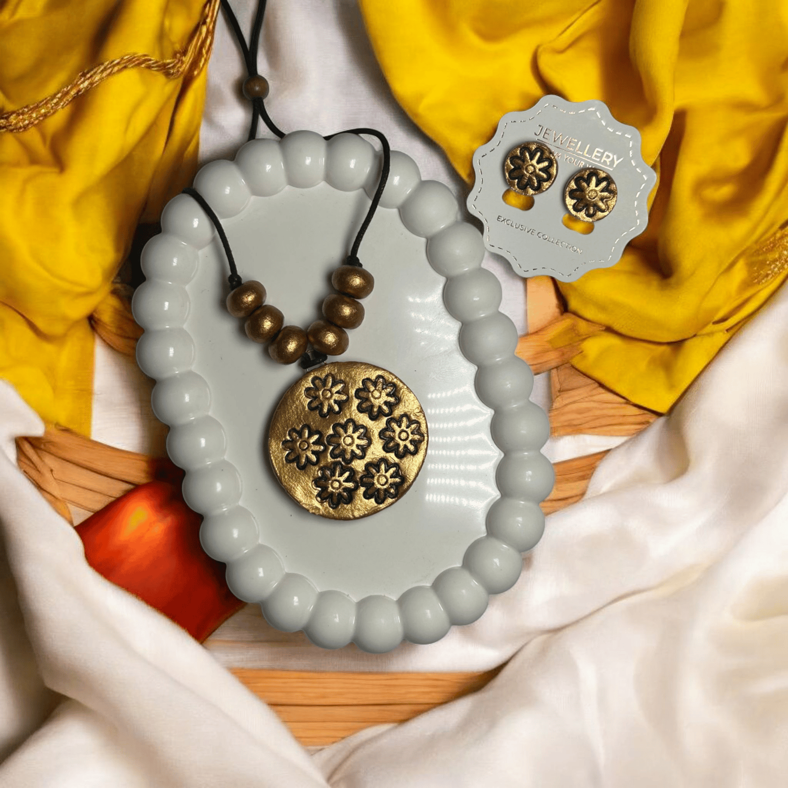 Golden Blossom Necklace & Stud Earrings Set