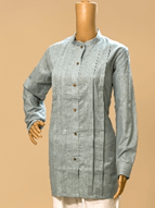 Centre Pleated Cotton Top Grey, Size-XL