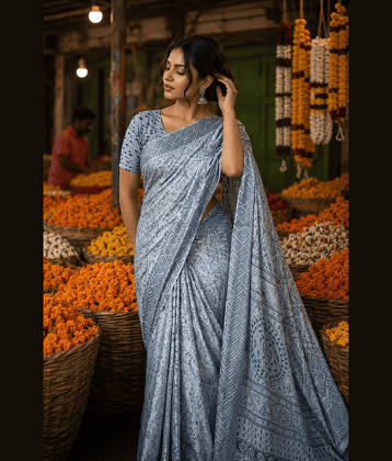 JIHANA FAB Georgette Printed Banarasi saree With Unstitched Blouse Piece ( Multicolor )