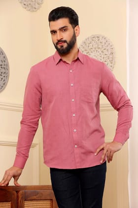 Pure Linen Shirt Coral Pink (Size - S) by BLUE EAGLE