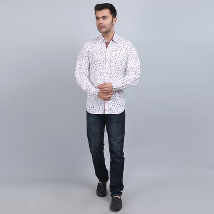 White Cotton printed full sleeves shirt-XS
