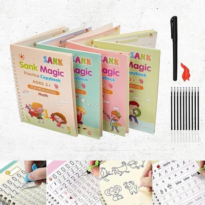 Xank Magic Practice Copybook(4 Book+4 Refill) Number Tracing Book For Preschoolers With Pen,Magic Calligraphy Set Practical Reusable Writing Tool Simple Hand Lettering Xank Magic Practice Copybook(4 Book+4 Refill) Number Tracing Book For Preschoolers With Pen,Magic Calligraphy Set Practical Reusable Writing Tool Simple Hand Lettering