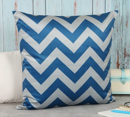 India Circus Cerulean Chevron - Blended Velvet Cushion Cover - 18 X 18 Inch