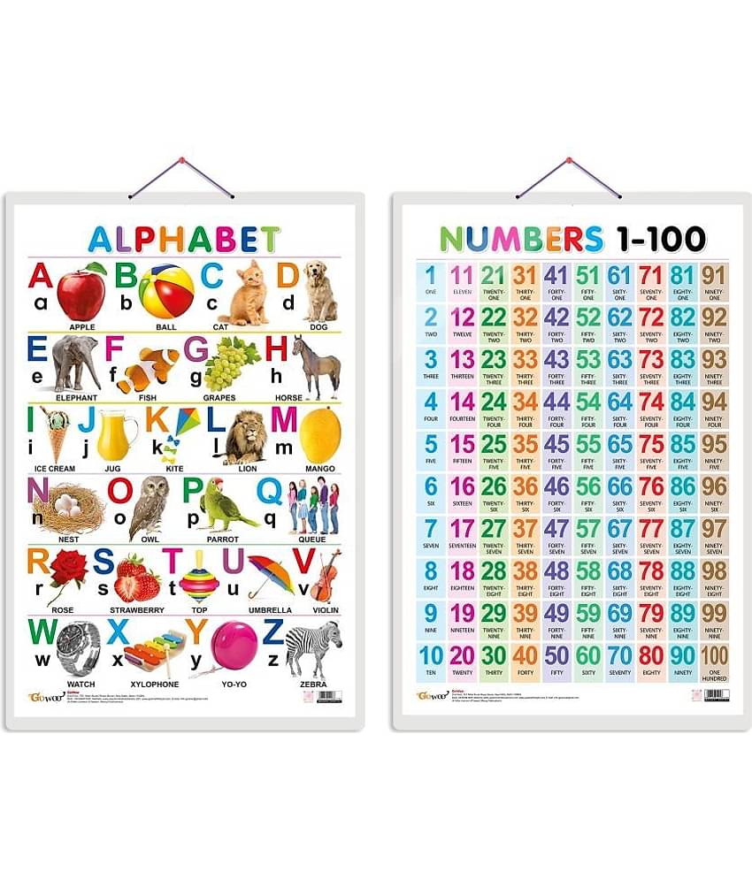 Set of 2 Alphabet and Numbers 1-100 Early Learning Educational Charts for Kids | 20"X30" inch |Non-Tearable and Waterproof | Double Sided Laminated | Perfect for Homeschooling, Kindergarten and Nursery Students
