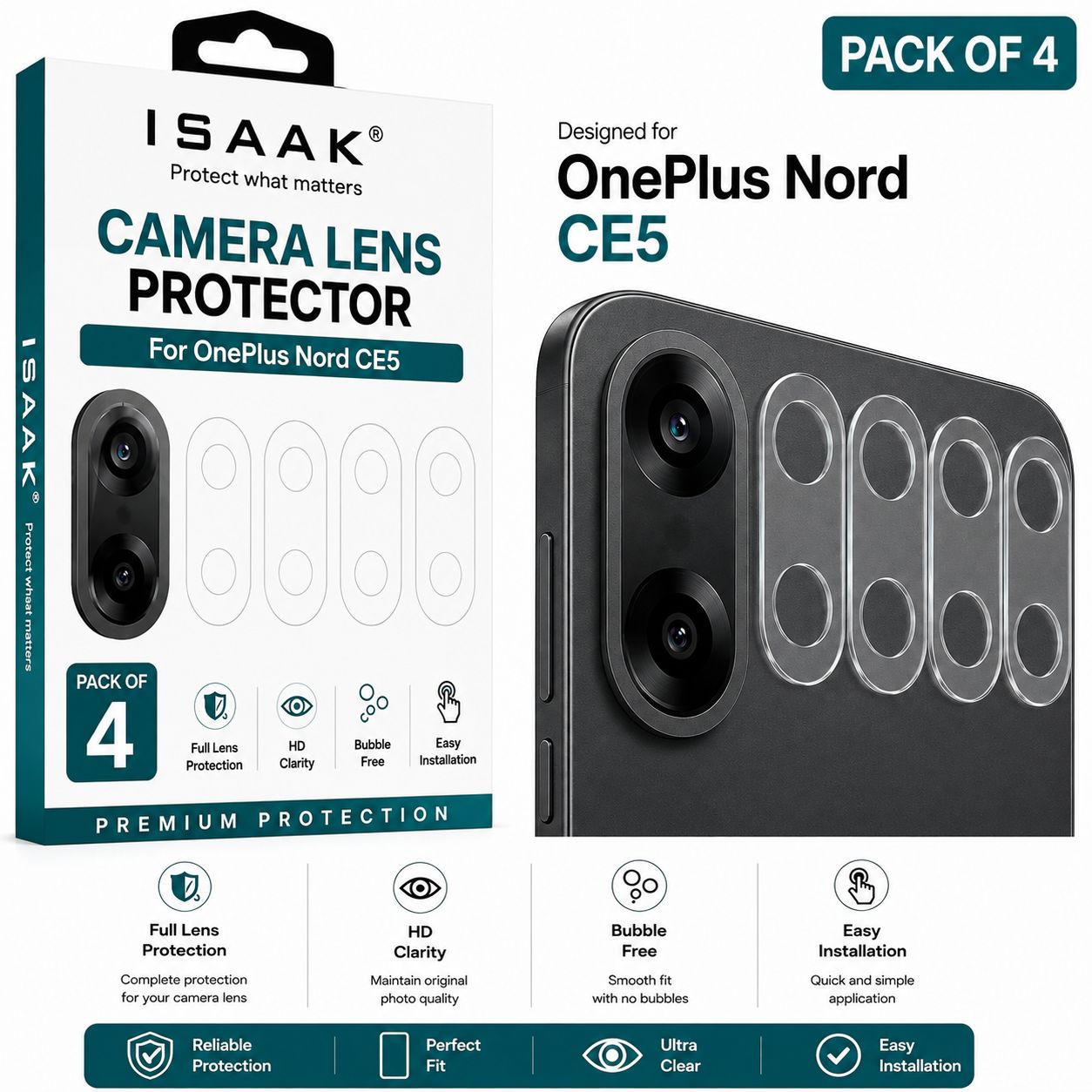 ISAAK Back Camera Lens Protector compatible for OnePlus Nord CE5 (Pack of 4)