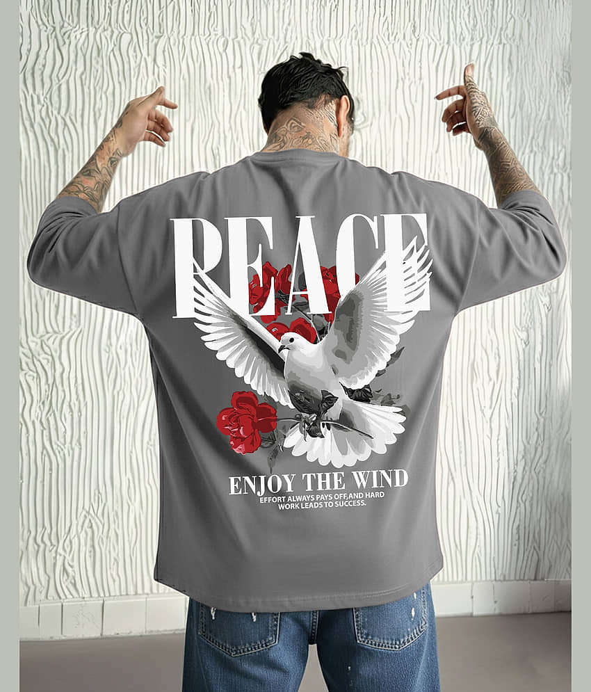 AUSK Men Cotton Blend Oversized Fit Printed T-Shirt ( Grey )