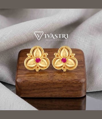 VIVASTRI Golden Stud Earrings ( Pack of 1 )
