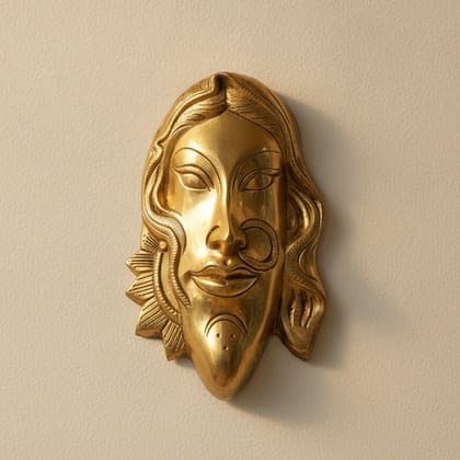 Brass Ladies Face Wall Hanging Plate | Female Face Wall Art | Decorative Brass Wall Hanging, Height : 8 Inch (BSMAS1954 I)