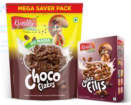 Kwality Choco Flakes 1 Kg Pouch & Choco Fills 250g Combo Pack of 2
