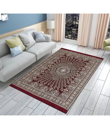 FURNISHING HUT Red Cotton Carpet Abstract 5x7 Ft