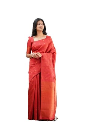 Women's Soft Lichi Silk Printed Saree With Unstitched Blouse 5.5Mtr (Red)-PID63628
