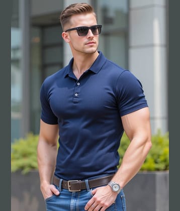 fashion and youth Men Cotton Blend Regular Fit Solid Polo T Shirt ( Navy Blue )