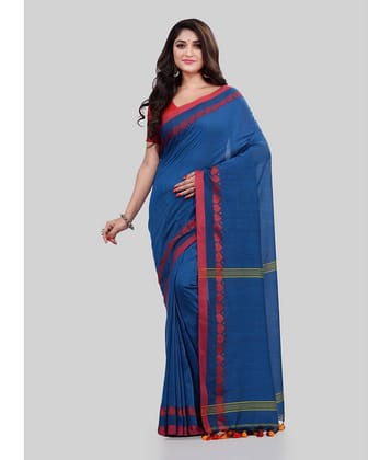 Desh Bidesh Cotton Striped Saree With Unstitched Blouse Piece ( Blue )