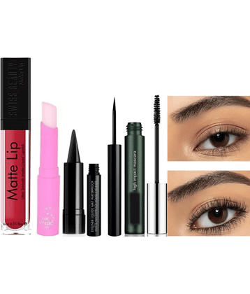 swenky eyeliner mascara kajal color changing lip balm & liquid lipstick (Pack of 5)