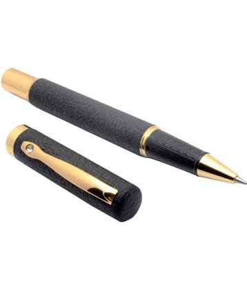 Exclusive Dikawen Jewel Designer Rock Marbled Matt Black & Gold Roller ball Pen