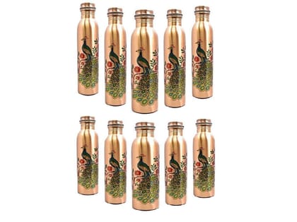 Imago  Peacock Printed Copper Bottle 1L (Pack of 10)