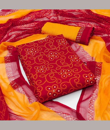 Kashvi Unstitched Crepe Printed Dress Material - Red ( Pack of 1 )