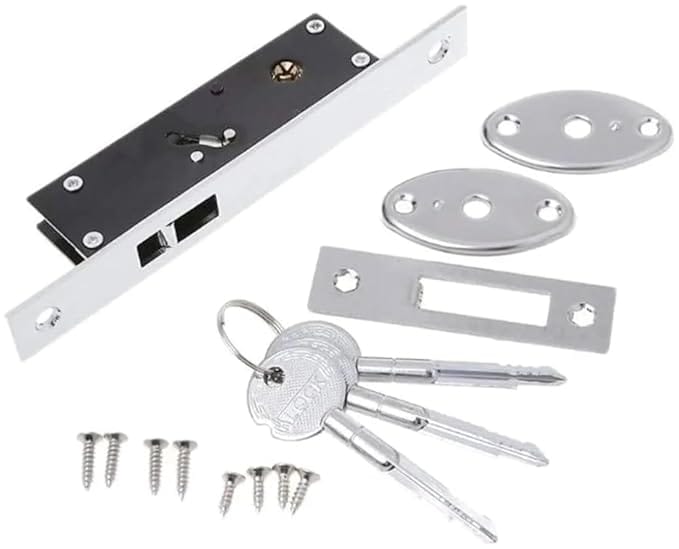 Hook Door Lock Set with 3 Keys, Stainless Steel, Secured,Pack of 1 Lock for Your Sliding Doors