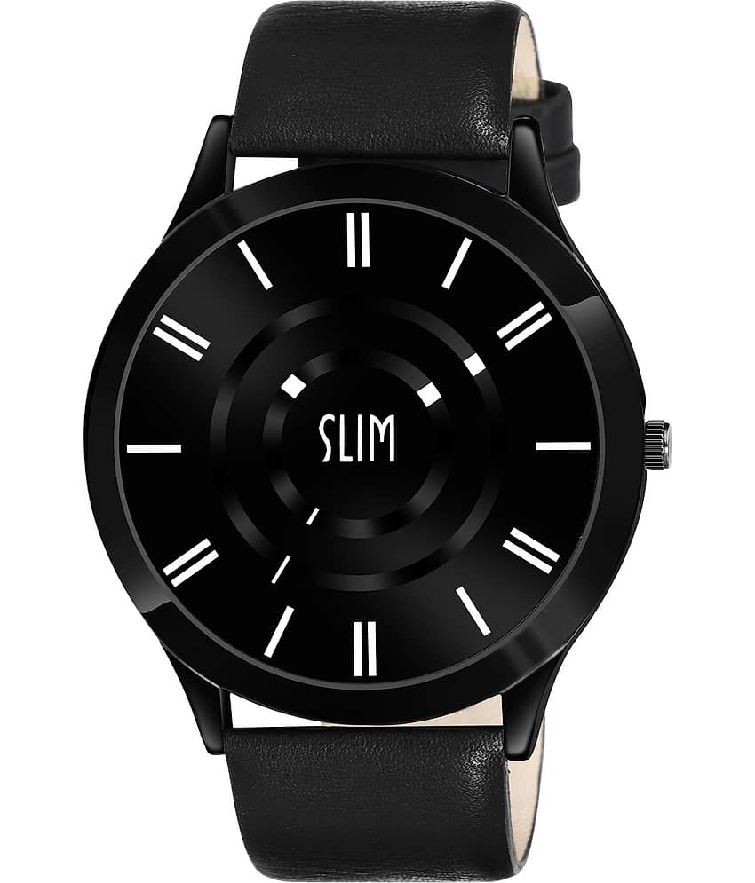 AQUA BLISS - Black Leather Analog Men's Watch