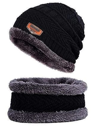Infispace Black Woollen Mens Cap ( Pack of 1 ) - Black