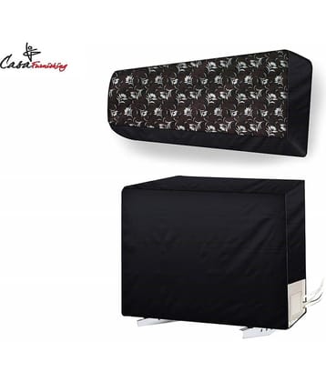 CASA FURNISHING Set of 2 Polyester Black AC Cover for 1.5 Ton Split AC