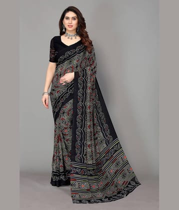Yashika Georgette Printed Bandhani Sarees With Unstitched Blouse Piece ( Black )