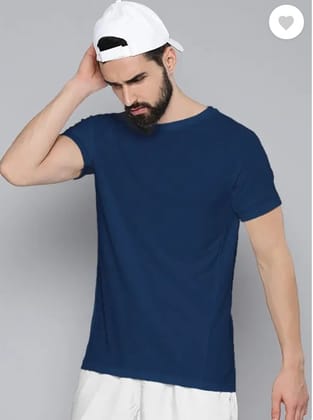 Men Solid Round Neck Pure Cotton Dark Blue T-Shirt