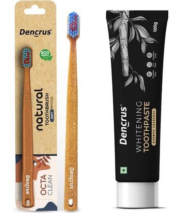 DENCRUS Bamboo Octa Clean Toothbrush & Charcoal Toothpaste Combo