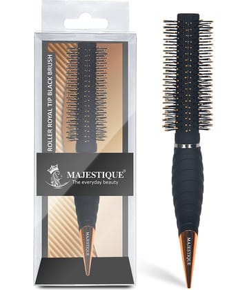 Majestique Pro Roller Round Hair Brush Soft Synthetic Blow Drying Hair Styling Wet & Dry - Black
