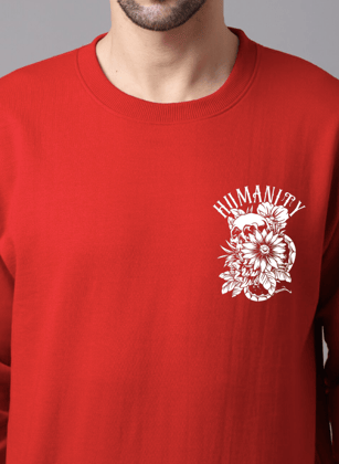 Oversized Crew Neck Sweatshirt: Red Humanity Oversized Crew Neck Sweatshirt: Red Humanity