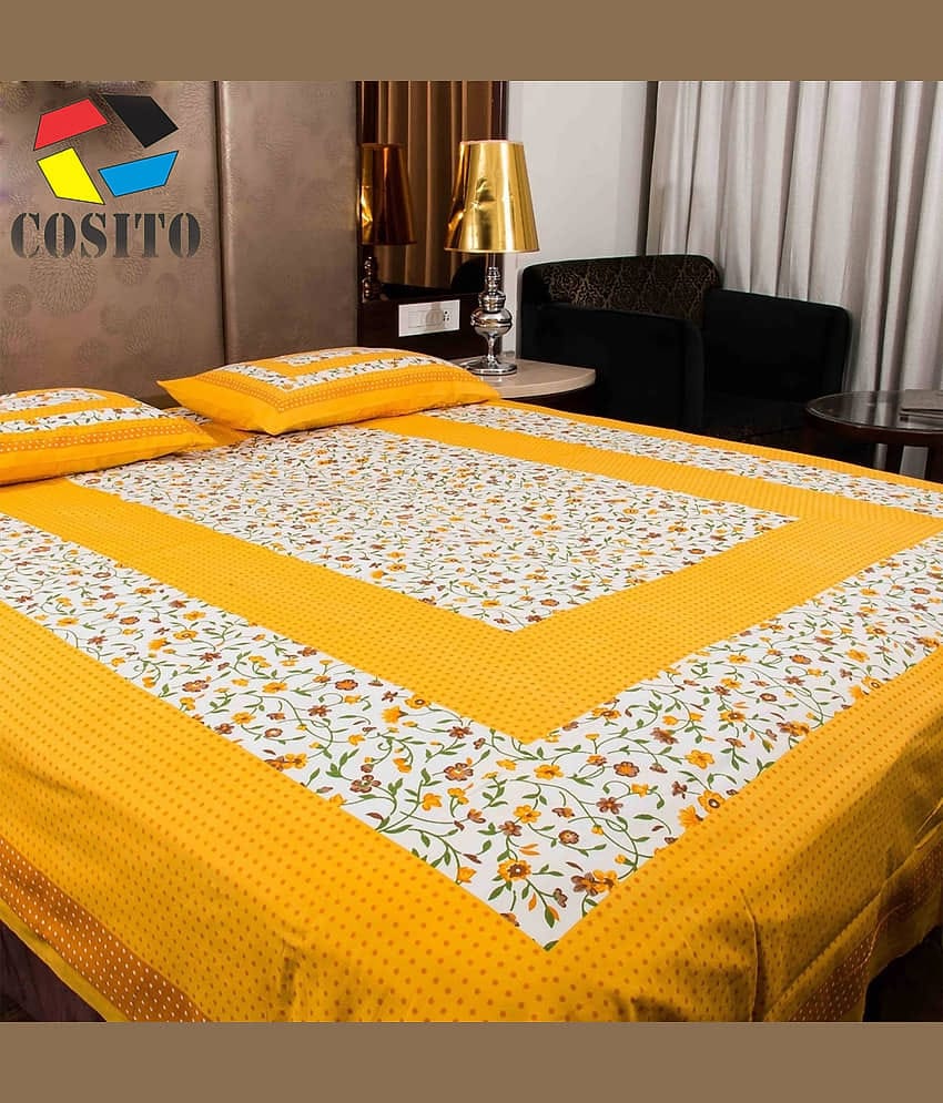 Cosito Cotton 1 Double Bedsheet with 2 Pillow Covers ( Yellow )