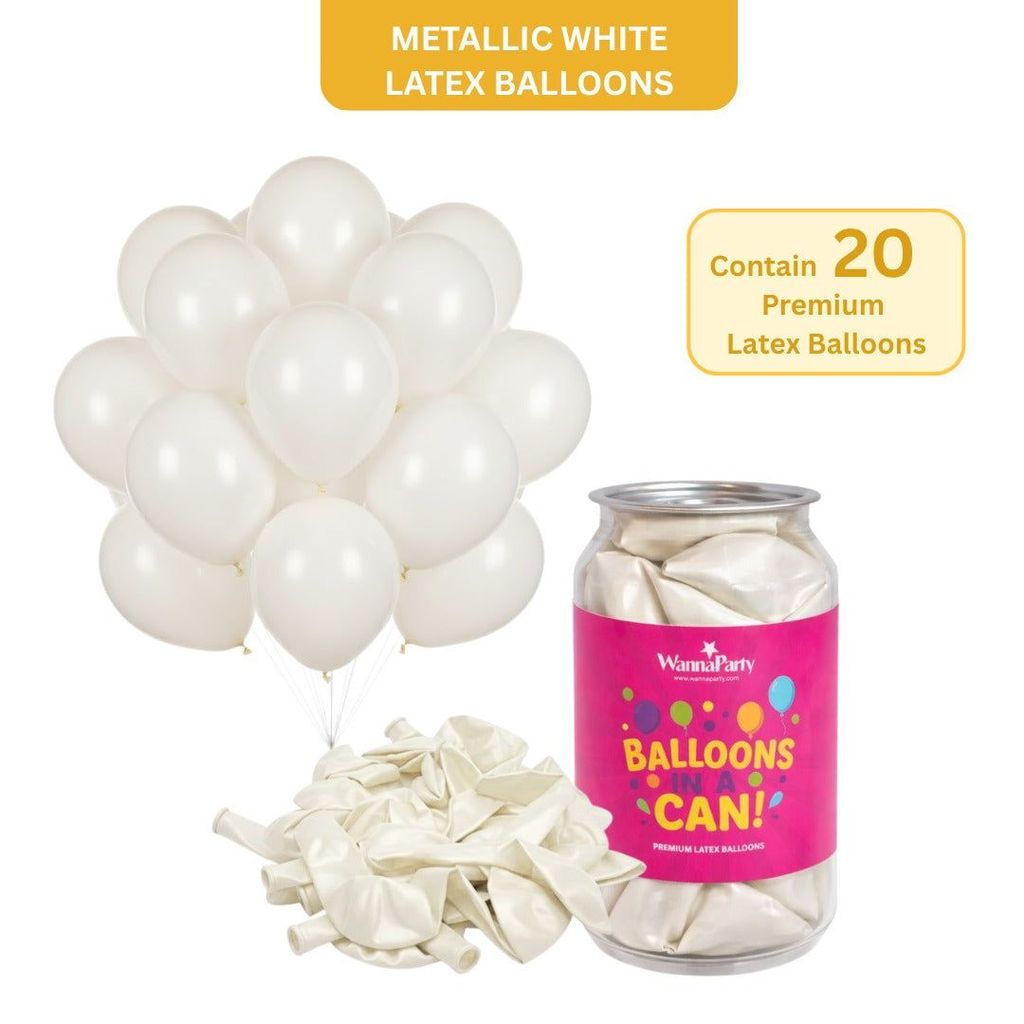 Metallic White Latex Balloons - 20PC - Party and Festive Needs | Buy online on ZillyBuy