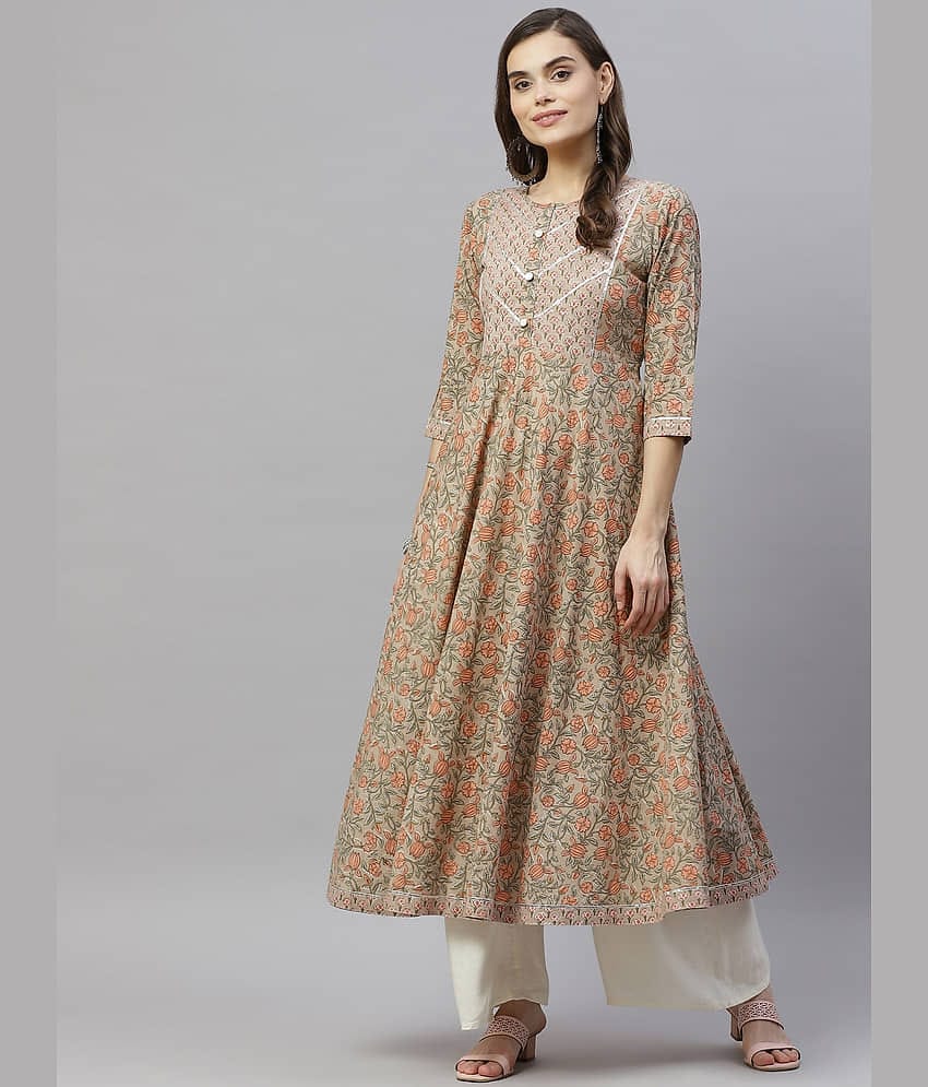 miravan - Beige Cotton Women's Anarkali Kurti ( Pack of 1 )