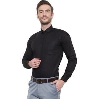 Baleshwar Men Black Solid Slim Fit Formal Shirt