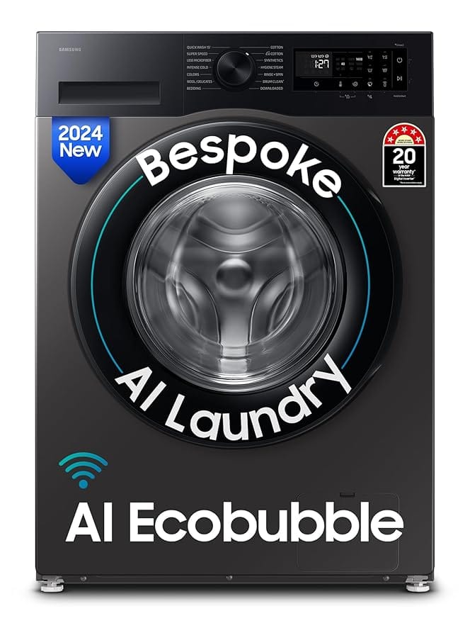 Samsung 12 kg, 5 Star, AI Ecobubble, Super Speed, Wi-Fi, Hygiene Steam with Inbuilt Heater, Digital Inverter, Fully-Automatic Front Load Washing Machine (WW12DG5B24ASTL, Navy)