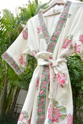 Pink Lotus waffle cotton Bathrobe : Spa Comfort