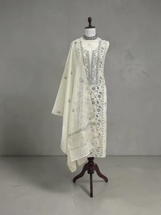 Lucknow Chikankari Hand-Embroidered Mul Cotton Dress Material