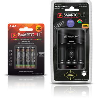 Smartcell CHR6R03-4 NimH AA/AAA/R22 9V Rechargeable Battery Charger with 4 AAA 800mAH Rechargeable Battery