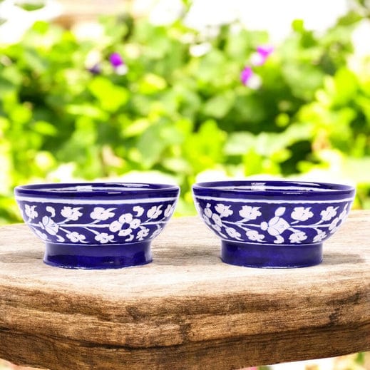 Blue Pottery Deep Blue Floral BowlsSet of 2