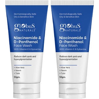 Globus Naturals Niacinamide  DPanthenol Face Wash with Vitamin E  Glycerine Reduces Dark Spots  Hyperpigmentation Suitable for Oily  Sensitive Skin 50gm Set of 2